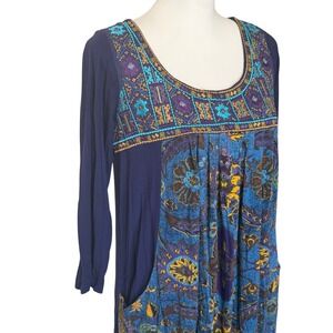 Label Ritu Kumar Navy Blue Embroidered Floral Paisley Pocket Dress Sz 4 Boho